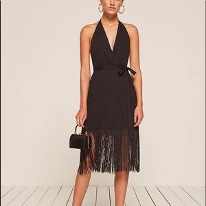 Reformation saffron fringe halter dress